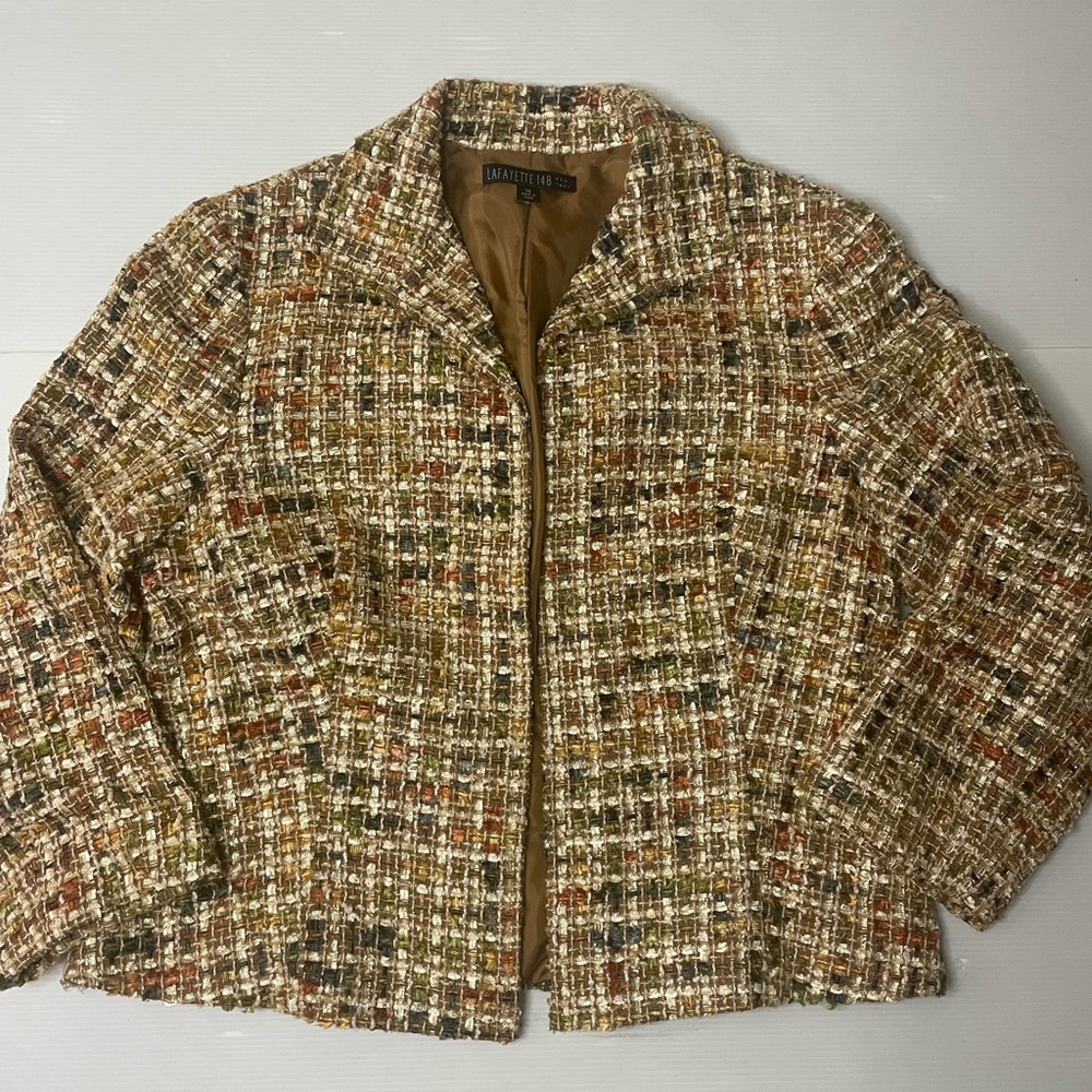 Lafayette 148 New York Tweed Multicolor Wool Blend Jacket Blazer Size 14